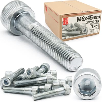 LUN FIX - Zylinderkopfschroeven M6 x 45 mm - 1 kg (80 stuks) - DIN 912 - Vol draad - Staal verzinkt