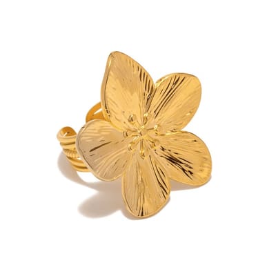 Luxxie - Bloem Ring - Goudkleurig - Stainless Steel - Verstelbaar