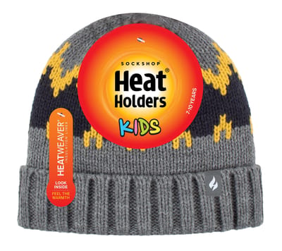 Heat Holders - Geribbelde zachte muts met pom-pom voor jongens - Pebble Melange / goud / marine
