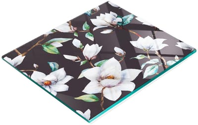 Decoratieve glazen serveerplank voor snacks met magnoliabloemen, 60x52 cm