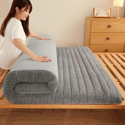 Winter Ademend Comfortabel Studentenslaapzaal Bed Matras Topper Warm Anti-Mites Pluche Matras Zacht Dikker Beddengoed Mat 90x200x6cm grijze kleur