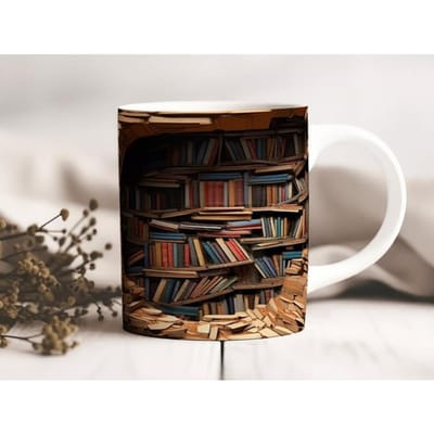Library ceramic coffee mug bookshelf book fan tea cup 301-400ml