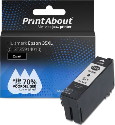 PrintAbout huismerk Inktcartridge 35XL (C13T35914010) Zwart Hoge capaciteit Geschikt voor Epson