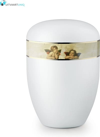 Eco urn wit engelen - bio (biologisch afbreekbaar)