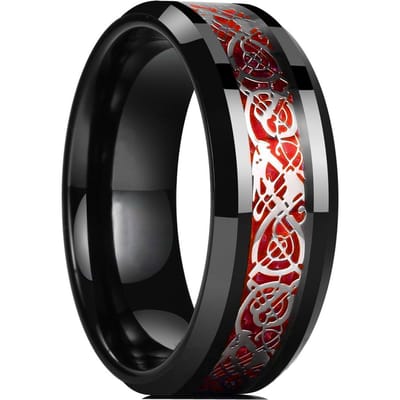 21 Kleuren 8mm Mannen RVS Keltische Draak Ring Inleg Rood Groen Zwart Koolstofvezel Ring Trouwring Sieraden Maat 6-13 8 black