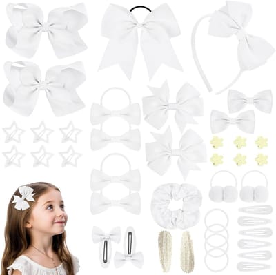 Complete Set van 77 Witte Haaraccessoires voor Meisjes - Haarstrikken, Elastische Haarbanden, Haarspeldjes en Meer - Perfect als Kerstcadeau