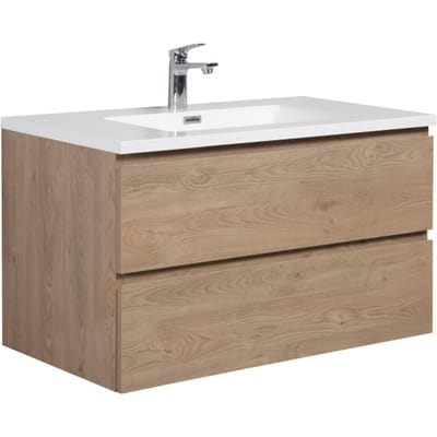 Badplaats Badkamermeubel Set Angela 90 cm – Kastanje Eiken – Badmeubel met Wastafel