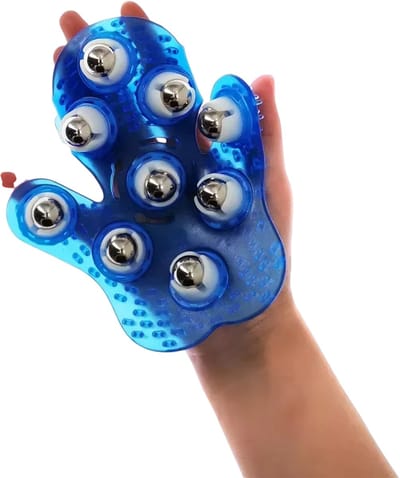 Massagehandschoen met 9 Massageballen – Handmatige Lichaamsmassage voor Spieren, Nek, Rug en Schouders, Ontspanning en Verzorging - Blauw