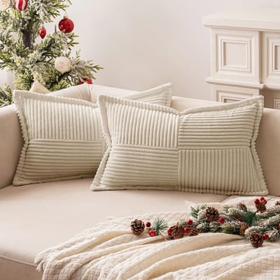 Famanu - Set van 2 corduroy kussenslopen, fluweel, zacht sierkussen, decoratieve kussensloop, moderne kussenslopen, bankkussens, bankkussens voor woonkamer, slaapkamer, crème, 30 x 50 cm