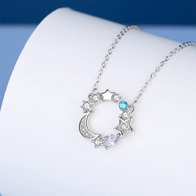 S925 Sterling Zilveren Ketting Dames Persoonlijkheidsontwerp Ster en Maan Hanger Sleutelbeenkettinkje Kettingen voor Dames white