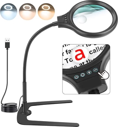 USB Vergrootglas met Licht en Standaard - 10x Vergrootlamp met 72 LED's, 3 Kleurmodi en Dimbare Verlichting voor Hobby's en Lezen