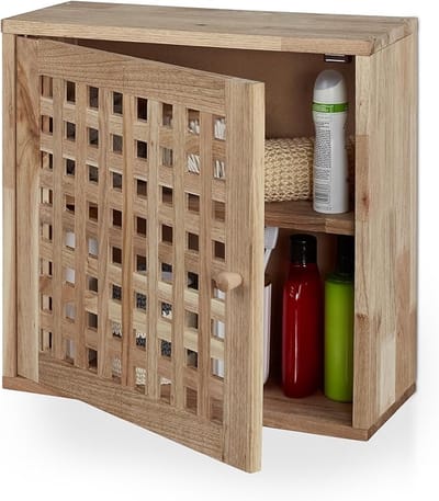 Famanu – Hangkast badkamer met magnetische sluiting en dubbele vakken natuurlijke houtlook
