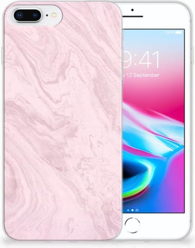 Apple iPhone 7 Plus | 8 Plus TPU Siliconen Hoesje Marble Pink - Origineel Cadeau Vriendin