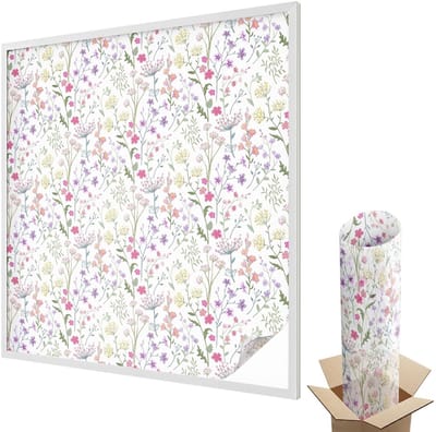 Wallfluent Glas in Lood Raamfolie - Bloemenweide Glas in Lood Folie - 100x100 cm - Wit Plakfolie Raam Glas in Lood - Decoratieve Plakfolie Glas in Lood - Voor de woonkamer, voor het kantoor, voor de hal - Glas in Lood Folie voor Raam