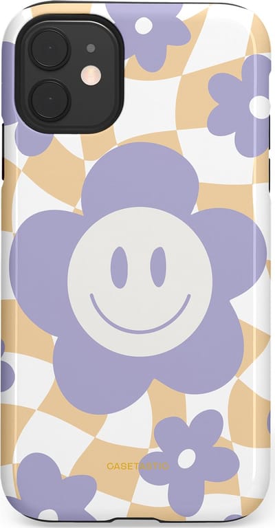Casetastic hoesje geschikt voor Apple iPhone 11 - Dubbellaagse bescherming - Madeliefjes magie - Fashion Case - Lila Wit Zand Lichtgrijs