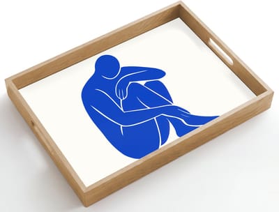 Dienblad hout 50x35 cm - Schootdienblad - Lichaam - Abstract - Blauw - Borrelplank rechthoek - Plateau dienbladen