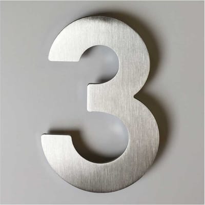 Huisnummer RVS 12 cm - Nr. 3 / rvs modern huisnummer / rvs huisnummer 120 mm / huisnummer rvs / 12cm Hoog / Kleur: zilver-rvs / Maakjenaambord.nl / huisnummerbord / huisnummers / 3