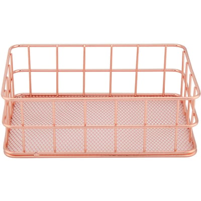 Rosegouden ijzeren opbergmand organizer opberghouder bureaubladdecoratie (C) white