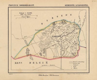 Historische kaart, plattegrond van gemeente Luiksgestel in Noord Brabant uit 1867