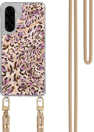 Casimoda® hoesje met beige koord - Geschikt voor Samsung A26 - Luipaard Lila - Afneembaar koord - TPU/polycarbonaat - Multi