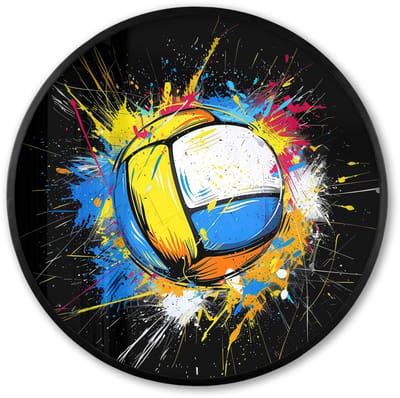Poster in lijst Rond - Fotolijst 60x60 cm - Posters - Graffiti - Sport - Volleybal - Bal - Ronde posterlijst zwart - Decoratie - Wanddecoratie woonkamer - Muurdecoratie slaapkamer