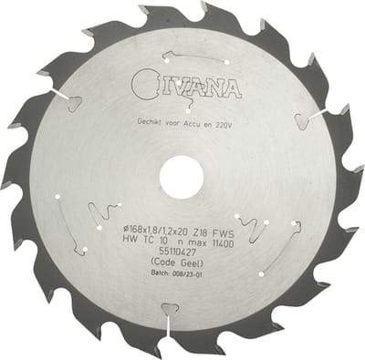 Ivana Cirkelzaagblad Hardmetaal 168x1.8mm/1.2x20mm Z= 18FWS Hout
