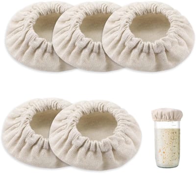 Dailygoods- Zuurdesem Cover Herbruikbaar - Katoenen Potdeksel - 5 Stuks - Voor Potten 7,6-10,2 cm - Linnenkleur - Duurzaam Materiaal