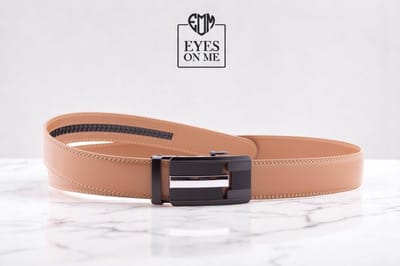 Lichtbruine lederen riem zonder gaatjes met automatische gesp voor heren ( Model N022 )