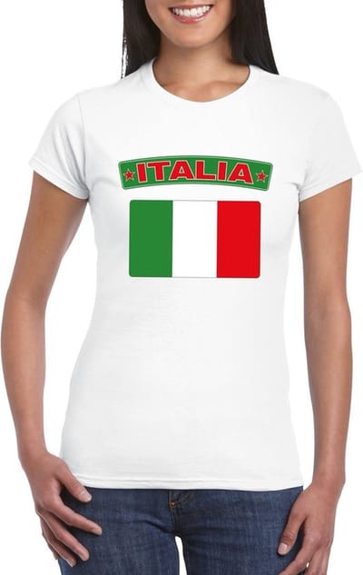 Vlag Italie t-shirt - wit - met vlag van het land print - voor dames - korte mouwen - supporters S