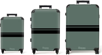 NoBoringSuitcases.com® - Kofferset 3 delig - Koffer lichtgewicht - Groen met dubbele horizontale streep - Reiskoffer set met 4 wielen - Handbagage trolley - Middelgrote rolkoffer - Ruimbagage koffer - Koffers met TSA slot