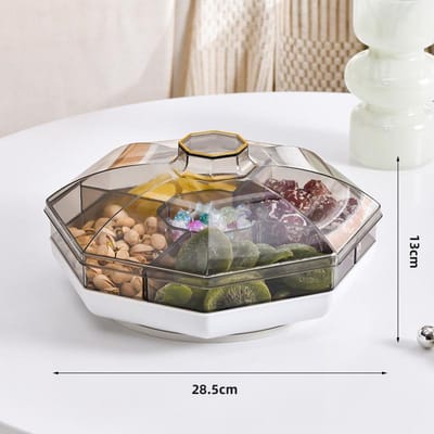 High-end Woonkamer Salontafel Snoep Noten Snacks Verdeelopslag Fruitdoos Dienblad Huishoudelijk Dubbellaags Draaibaar Gedroogd Fruit met Deksel gray