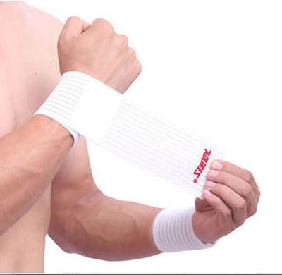 2x Sport Polsbandage (wit) - Pols bescherming / Zwachtel / Polsband met klitteband