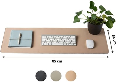 Bureau onderlegger - 85 x 34 cm - Vegan Leer - Beige - Bureaumat - Muismat XXL - Antislip - Waterafstotend - Ray | Made out of