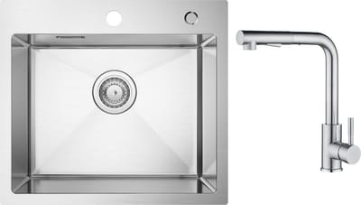 CECIPA max Spoelbak Keuken 50x45cm - Spoelbakken Keuken Met Keukenkraan Met Uittrekbare Uitloop - Enkele spoelbak van roestvrij staal - Spoelbakken met Afdruip - Zilver