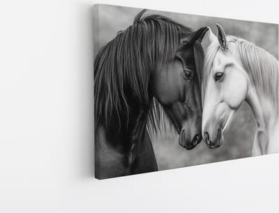 Saammp Canvas Schilderij - 2 Verliefde Paarden - Dieren - Natuur - 45x30 - Foto op canvas - Wanddecoratie - muurdecoratie Woonkamer - Slaapkamer decoratie - Canvas Print