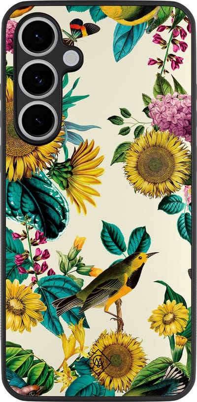 Casimoda® hoesje - Geschikt voor Samsung Galaxy S24 FE - Zonnebloemen / Bloemen - Zwart TPU Backcover - Bloemen - Geel
