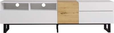Wit Houtkleur Mdf Tv Meubel 180x38x50cm Woonkamer Opberg Metalen Poten Lades Deuren