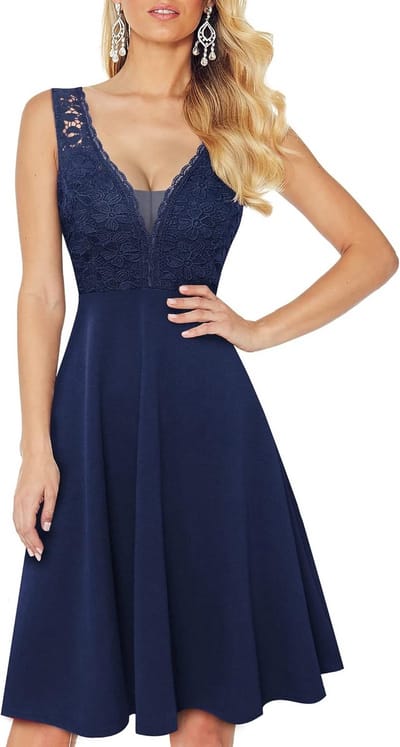 Vintage Cocktailjurk Dames met Bloemenkant en Swingmodel