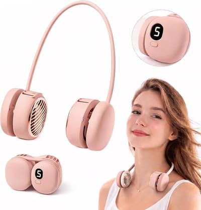 Oplaadbare Nekventilator – 5 Snelheden Vouwbaar 360° Verstelbaar – Handsfree voor Thuis, Kantoor en Reizen – Roze