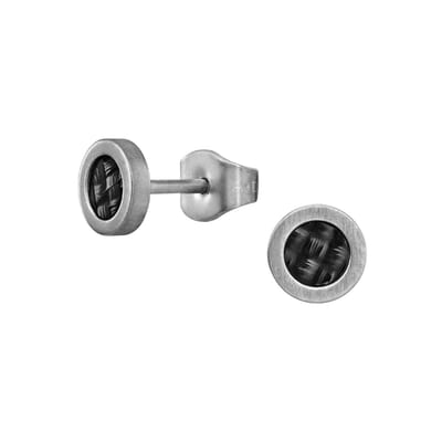 Traveller Oorbellen - Heren - Carbon & Edelstaal - Zwart & Zilverkleurig - Made in Germany - Rond - Duurzaam - 6mm - 171020