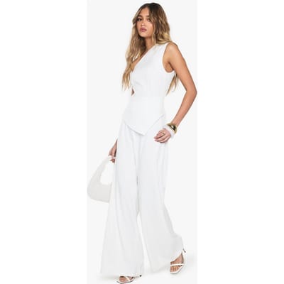 boohoo Dames Op maat gemaakte jumpsuit met een schouder en wijde pijpen | Ivoor | Maat: 38