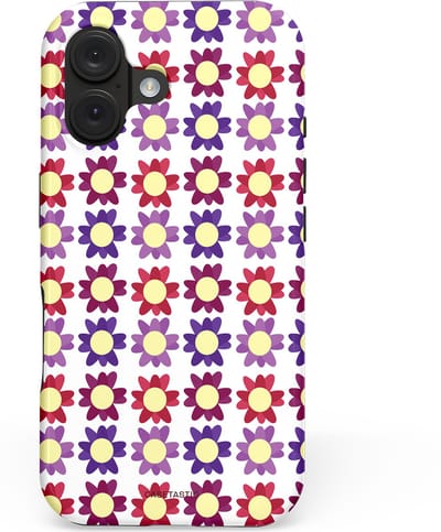 Casetastic hoesje geschikt voor Apple iPhone 16 - MagSafe - Dubbellaagse bescherming - Rood Paarse Roze Madelief Bloementjes - Fashion Case - Wit Lavendel Crème Bordeaux