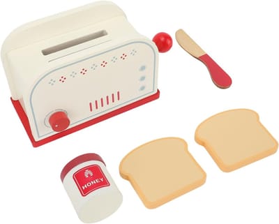 Houten Broodrooster Speelset - Keuken Speelgoed - Fantasie Spel - Realistische Houtconstructie - 21 x 16 x 10 cm