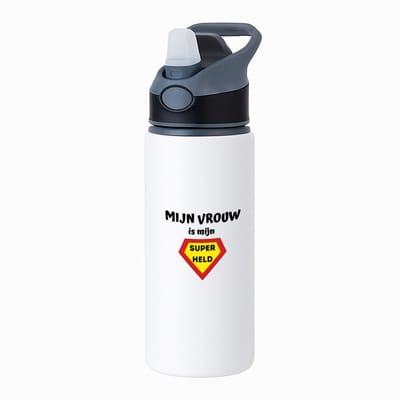 Hacebo® - mijn vrouw is mijn superheld waterfles met rietje zwart - Vriend/vriendin - super vrouw - valentijnsdag - verjaardag - cadeautje voor vriendin - kado - geschenk - water fles - 650ML