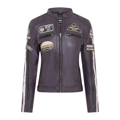 Dames Biker Racing Badges Paarse Leren Jas-Eastleigh