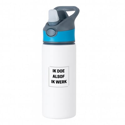 Hacebo® - Ik doe alsof ik werk waterfles met rietje blauw - Collega - Collega - Grappige tekst - water fles - 650ML