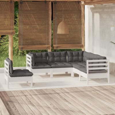 vidaXL - 5-delige - Loungeset - met - kussens - grenenhout - wit