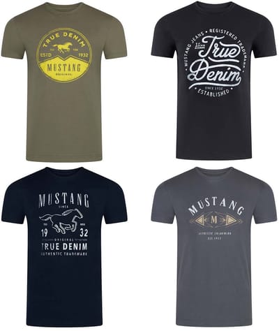 Mustang Heren T-Shirt 4er Pack regular fit Veelkleurig S Ronde Hals Volwassenen gemaakt van 100% katoen