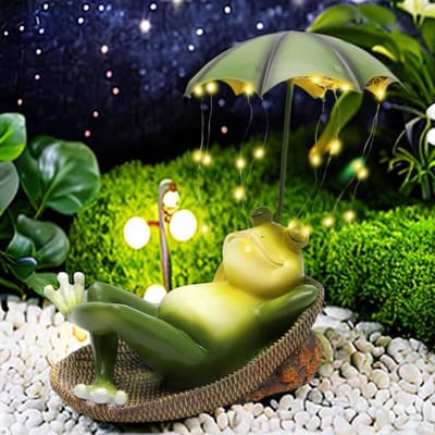 Zonnige Kikker Tuinfiguur met 32 LED's voor Buiten, Balkon en Patio Decoratie, Perfect als Lentecadeau