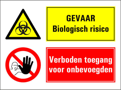 Biologisch gevaar, verboden toegang onbevoegden sticker 400 x 300 mm